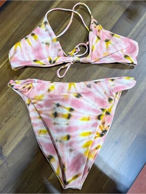 Skatie Pink Yellow Tie-Dye Two-Piece Swimsuit